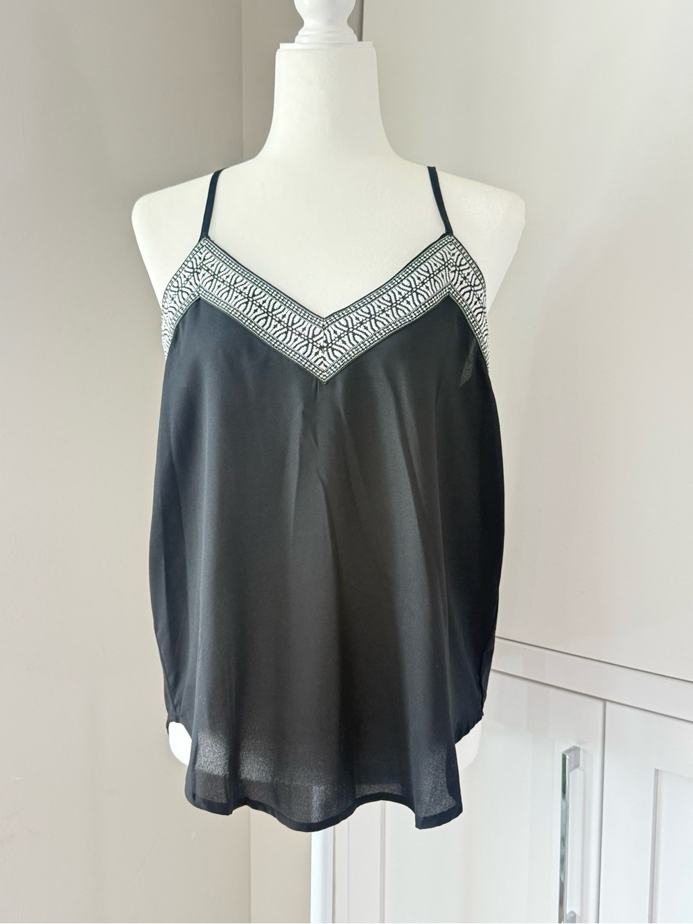 Black Lascana Embroidered V-Neck Slip Camisole